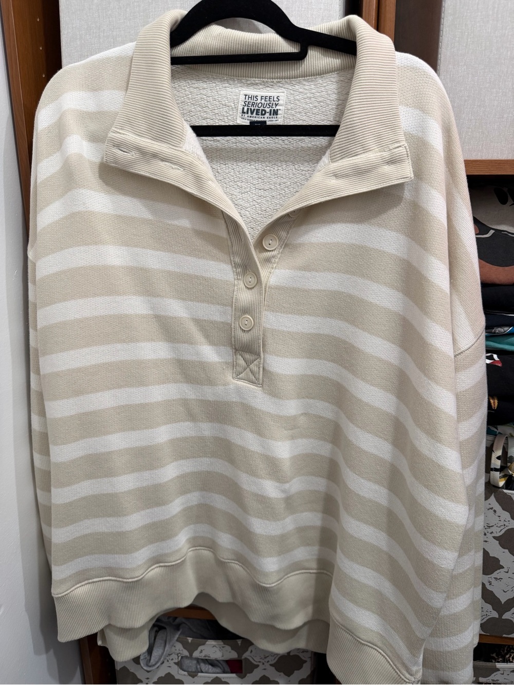 American Eagle Outfitters Cream & Black Striped Pullover
